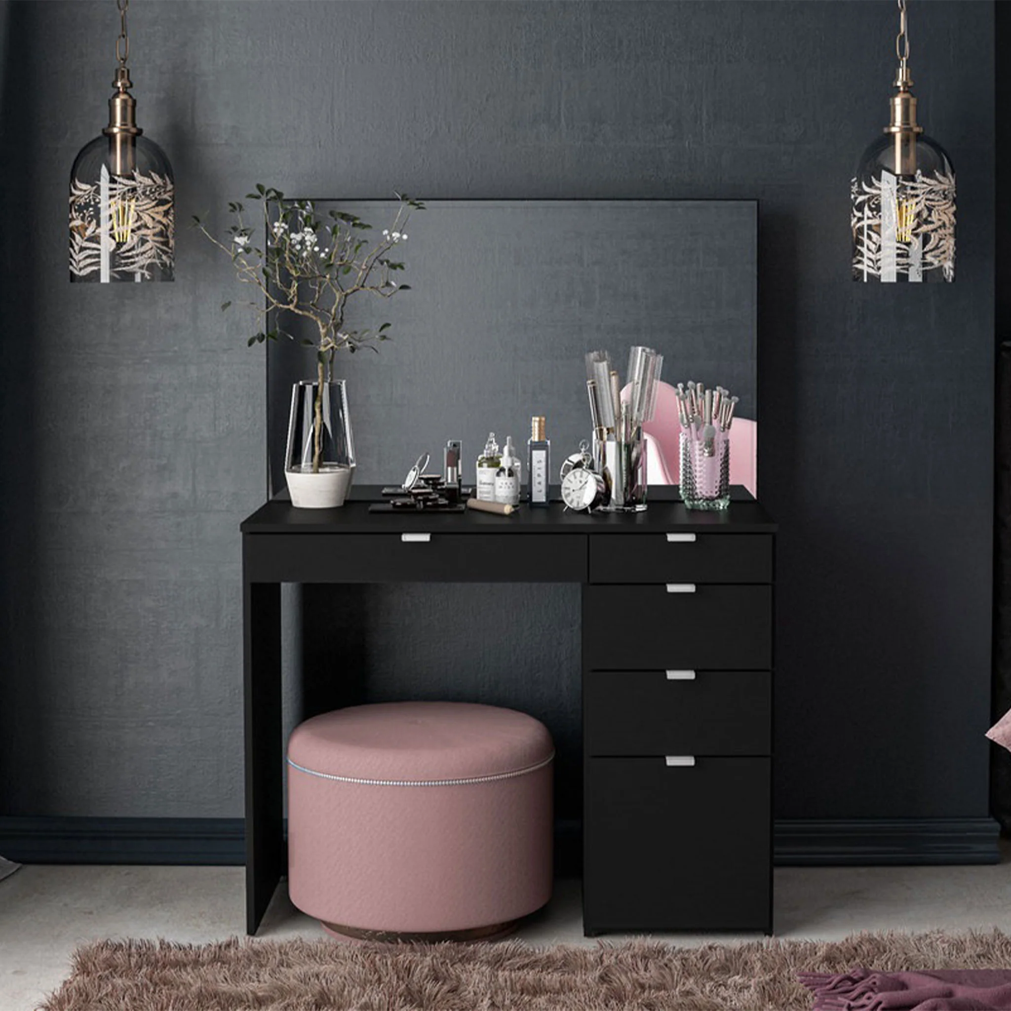 Ava 5 Drawer Dressing Table Black