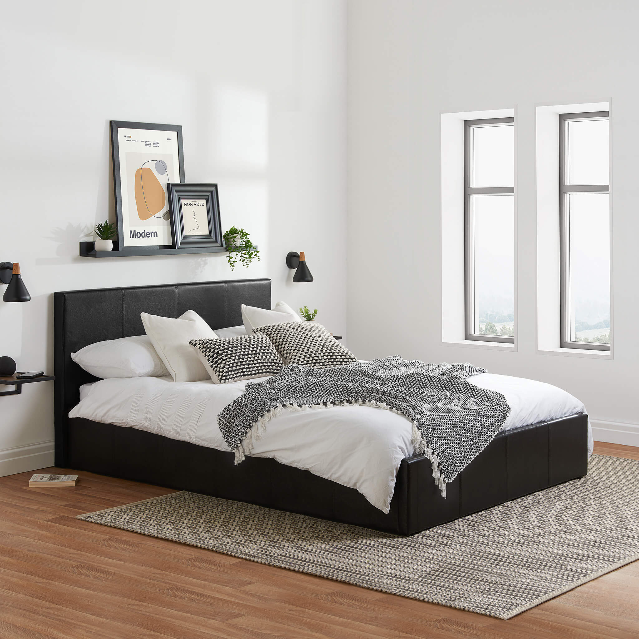 Berlin Black Faux Leather Ottoman Bed Frame - Image 2