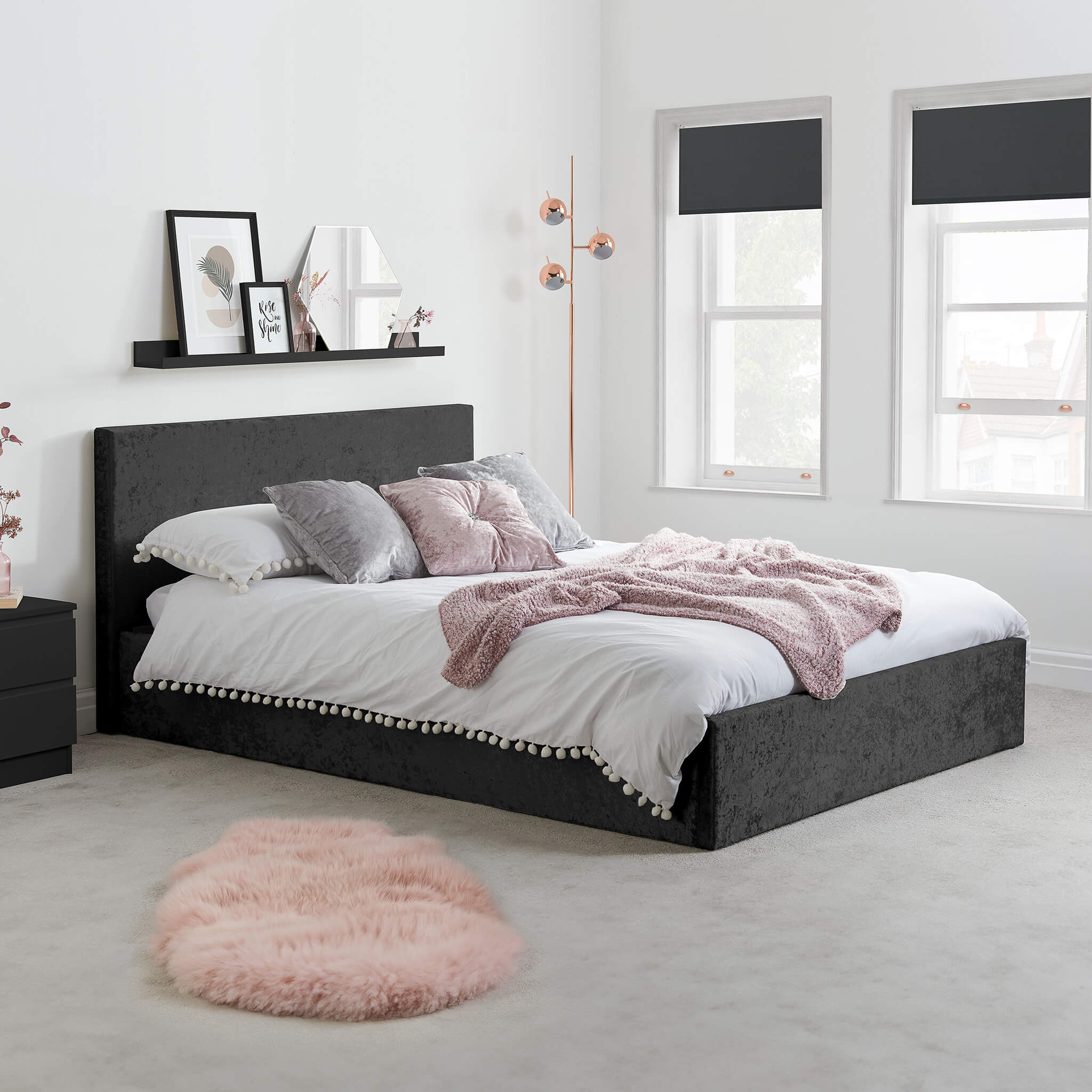 Berlin Black Velvet Fabric Ottoman Bed Frame - Image 2