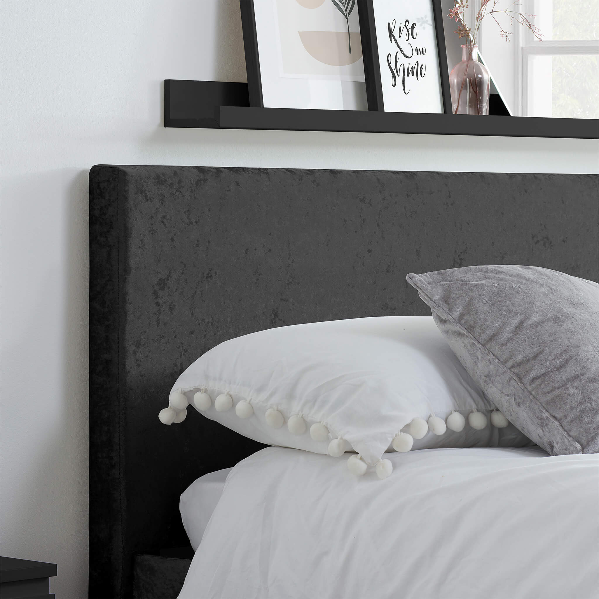 Berlin Black Velvet Fabric Ottoman Bed Frame - Image 3