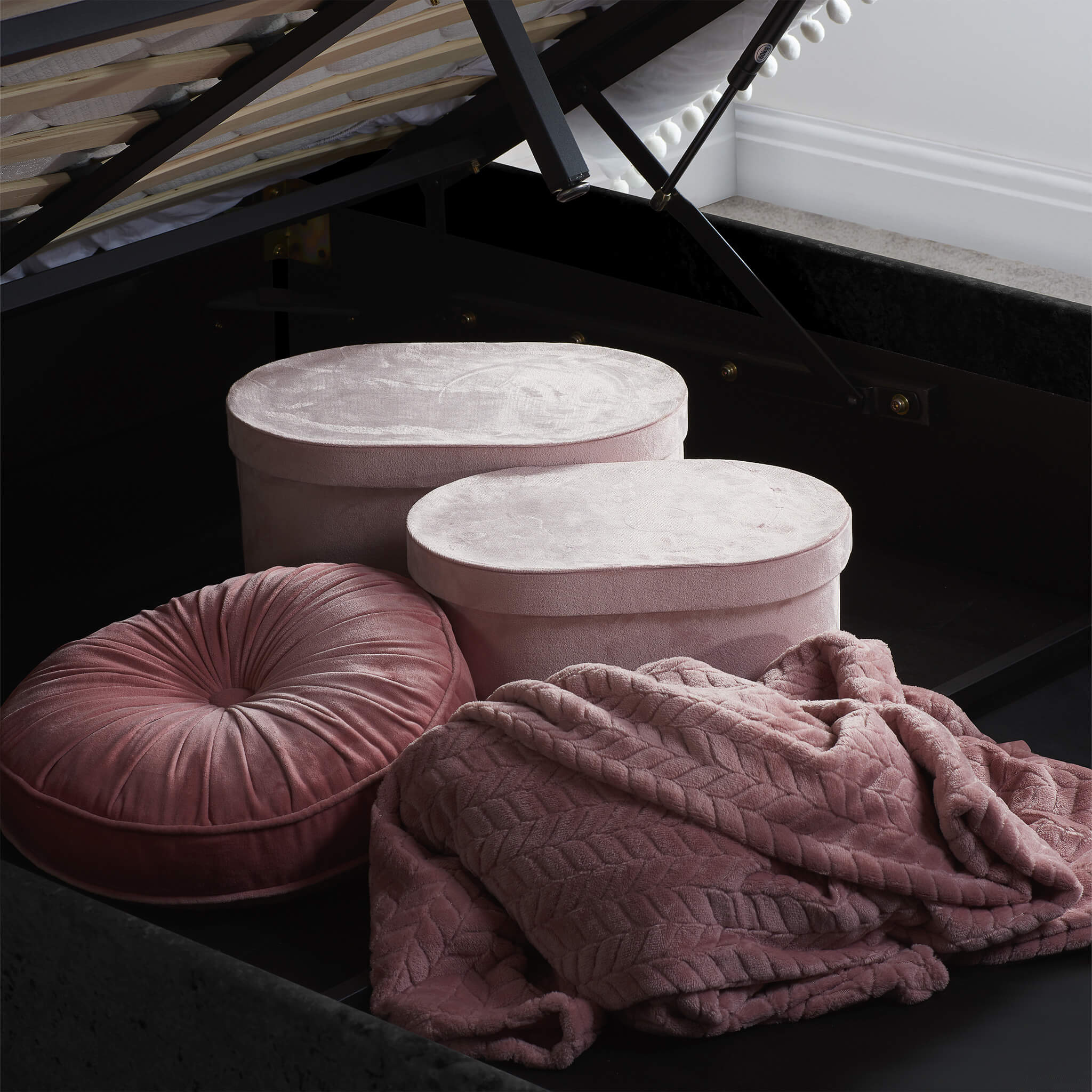 Berlin Black Velvet Fabric Ottoman Bed Frame - Image 5