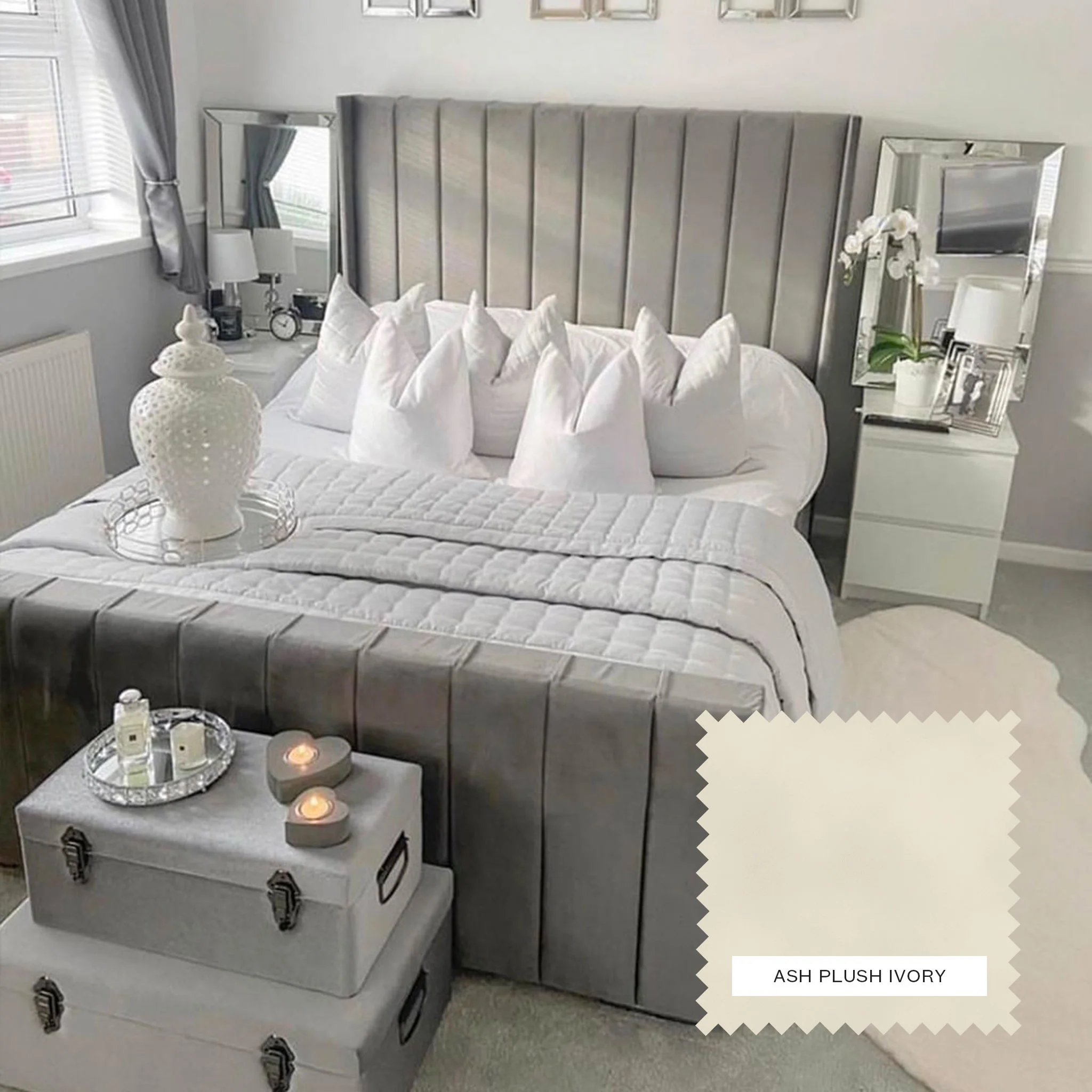 Charlotte Upholstered Bed Frame -- Ash Plush Ivory