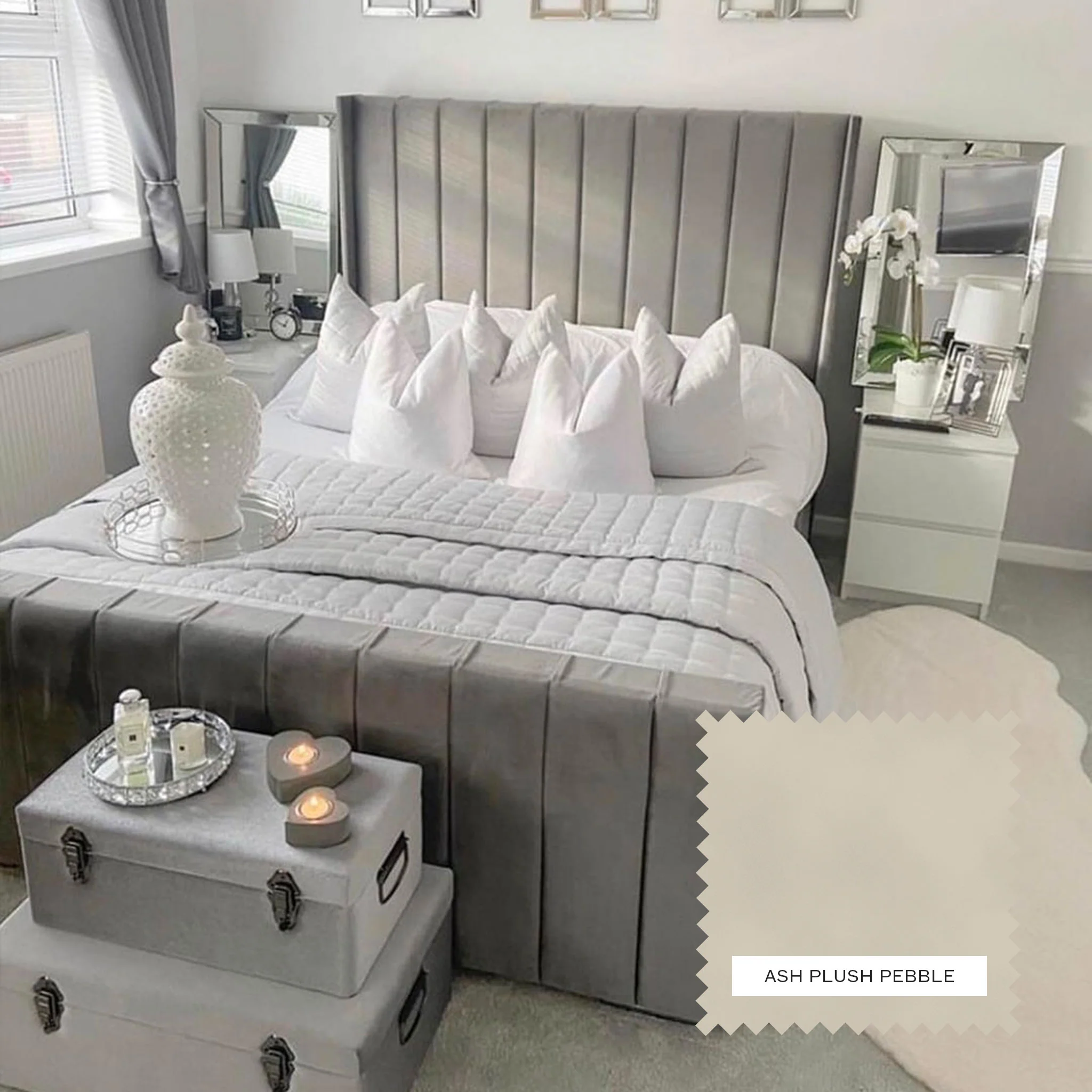 Charlotte Upholstered Bed Frame -- Ash Plush Pebble