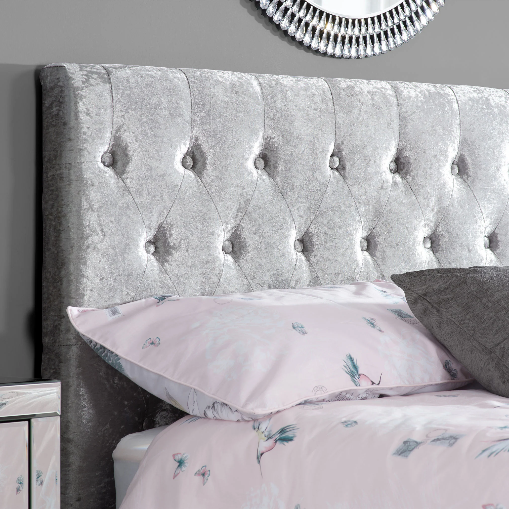 Cologne Steel Crushed Velvet Fabric Bed Frame - Image 2