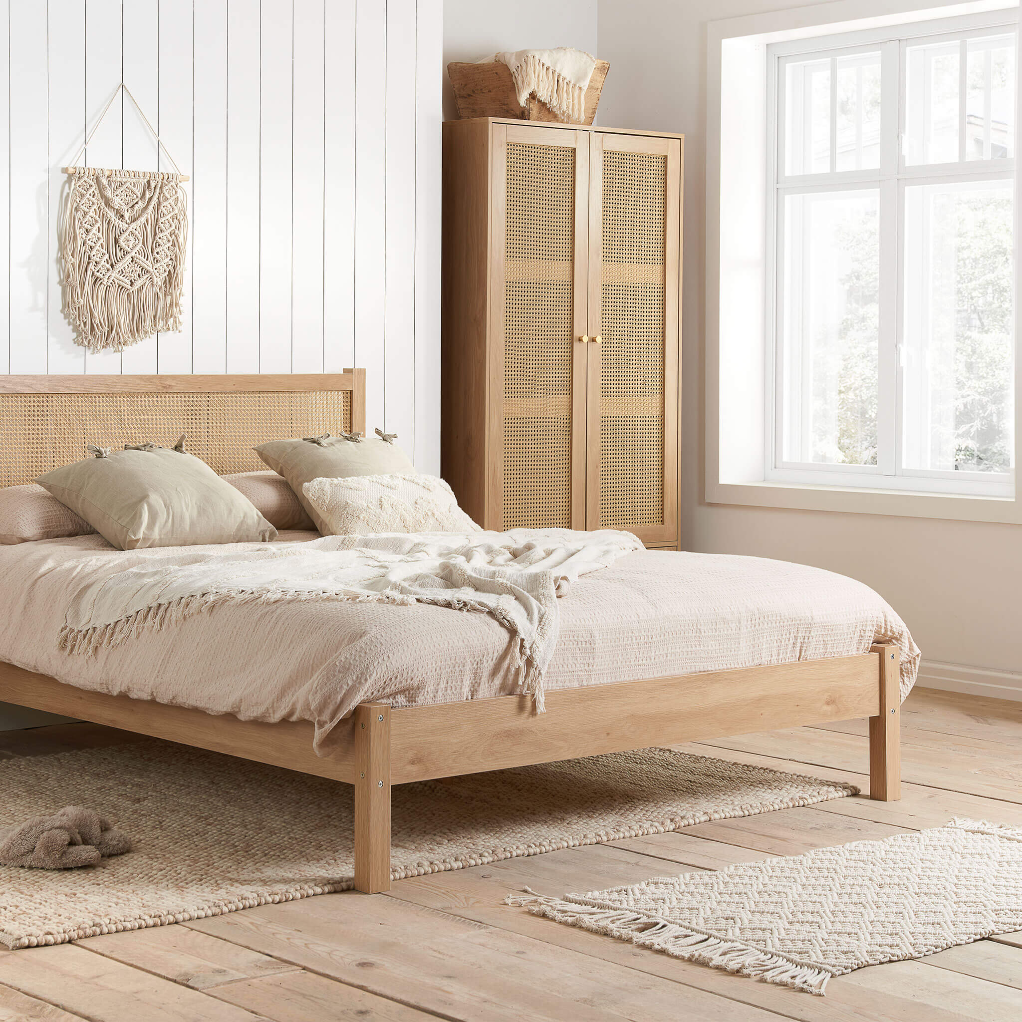Croxley 2 Door 1 Drawer Rattan Wardrobe Oak - Image 3