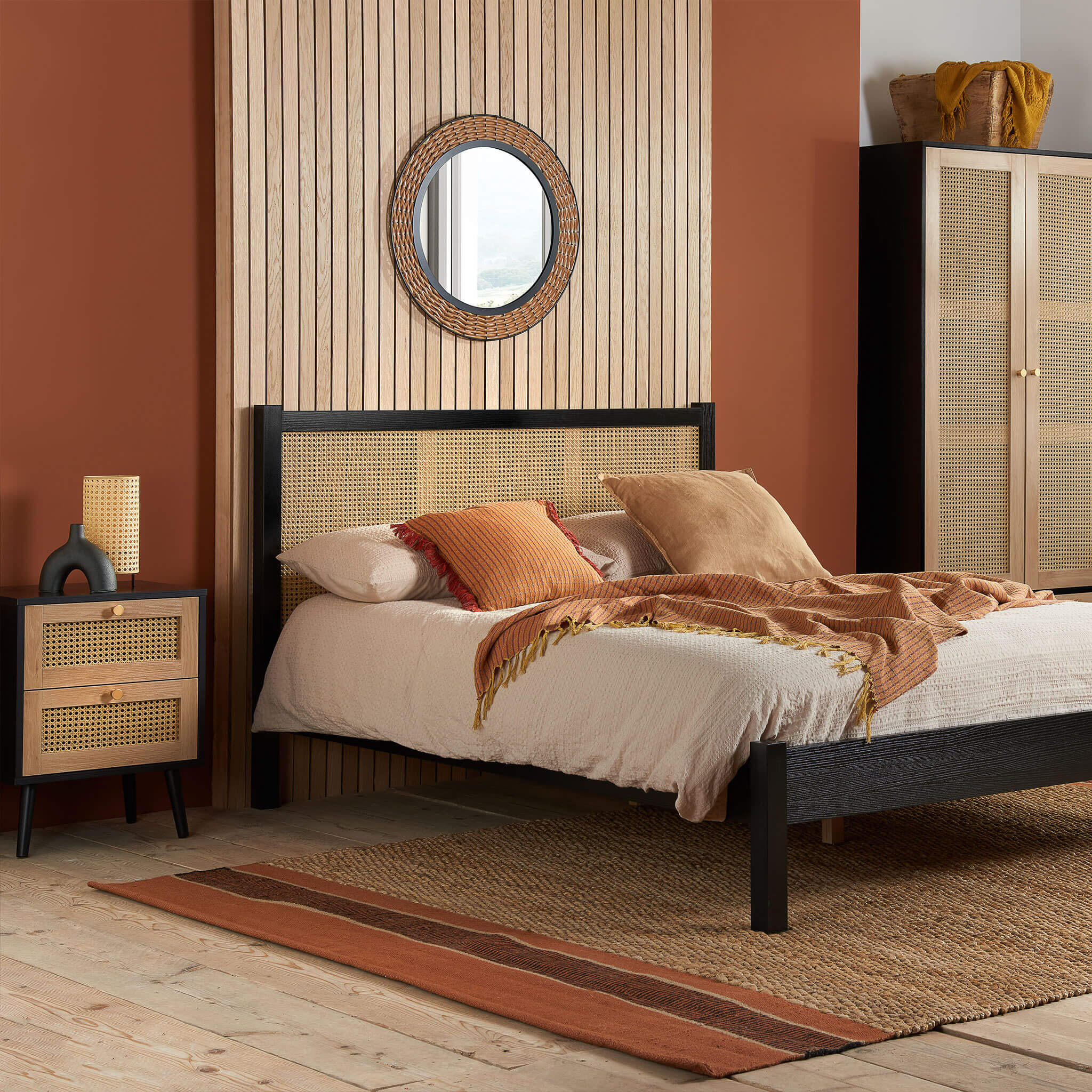 Croxley 2 Drawer Rattan Bedside Black - Image 3