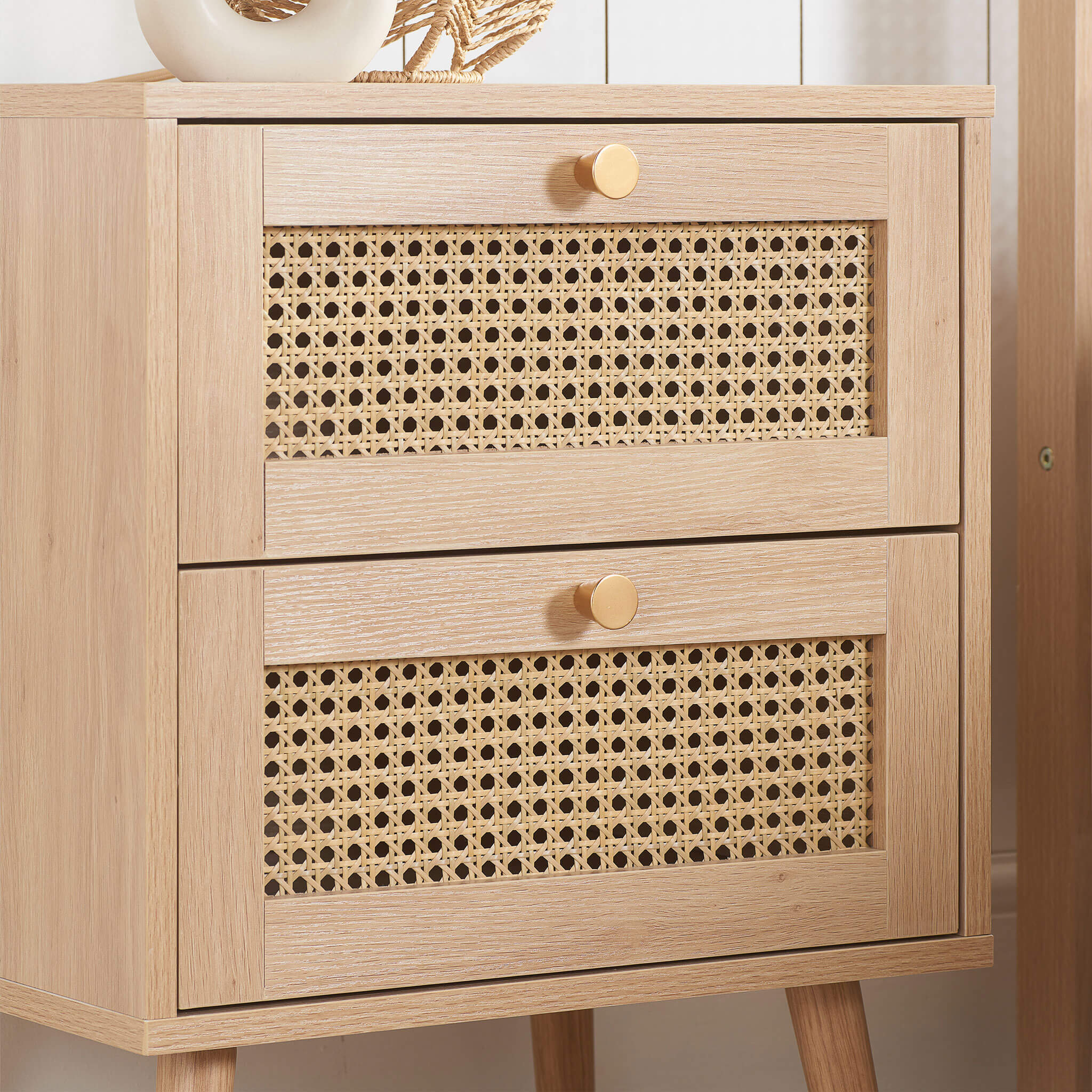 Croxley 2 Drawer Rattan Bedside Oak - Image 2