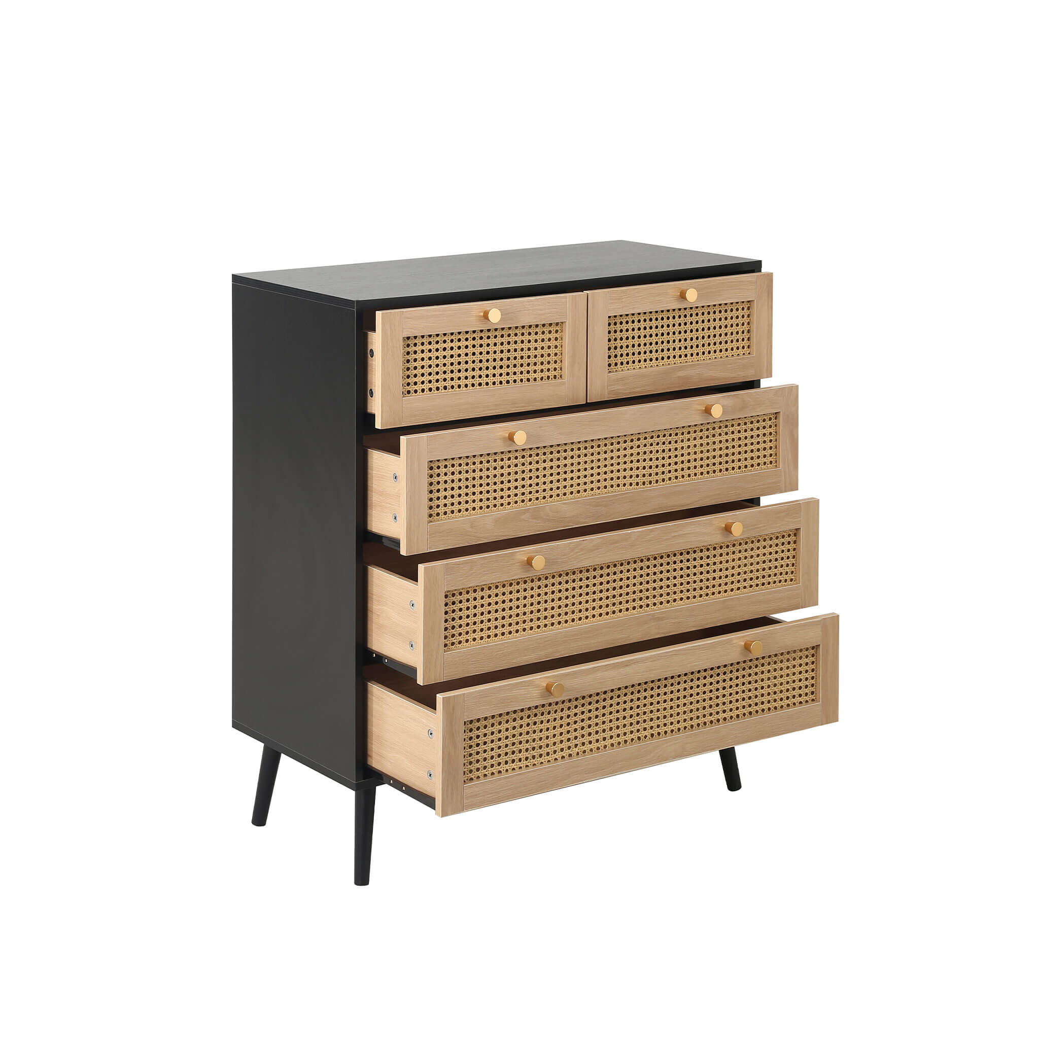 Croxley 5 Drawer Rattan Chest Black - Image 5