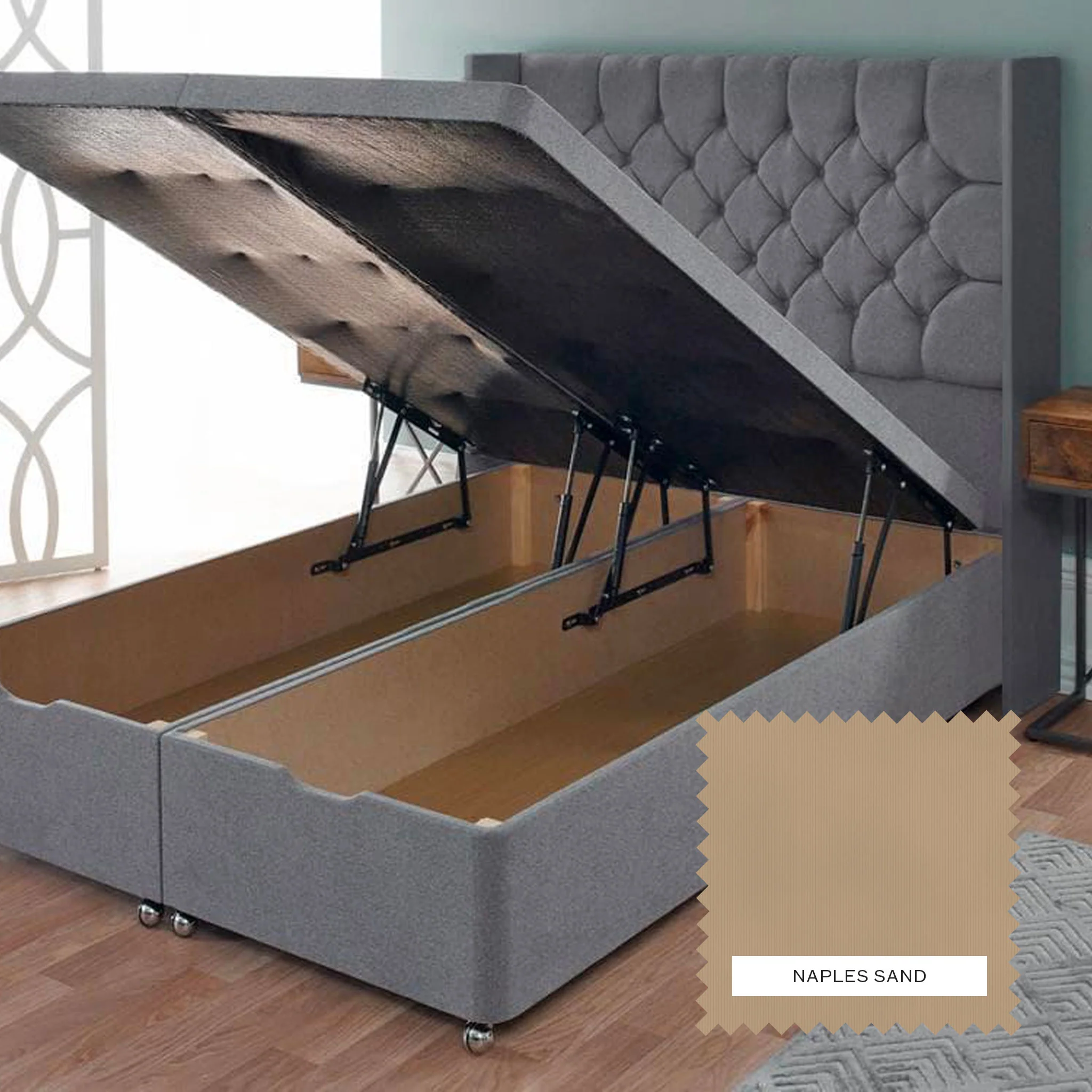 Diamond Upholstered Ottoman -- Naples Sand