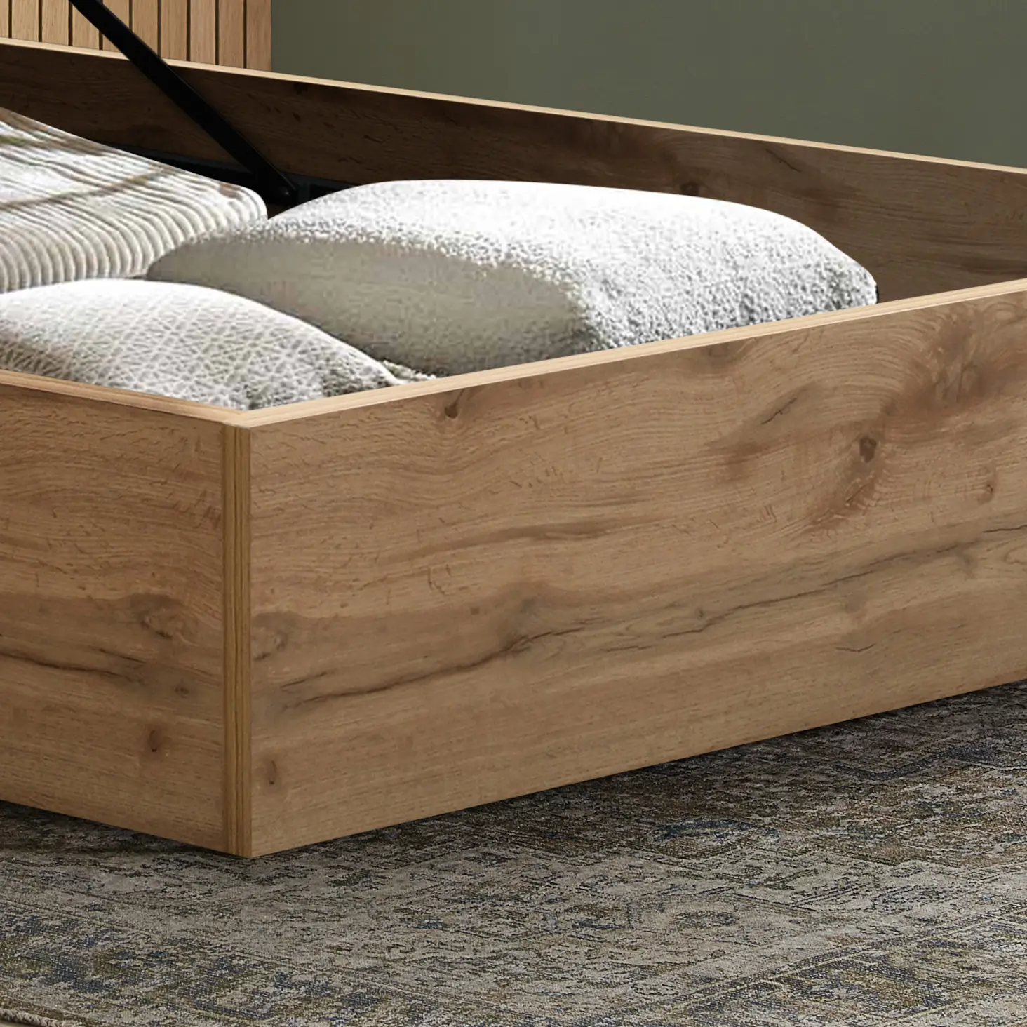 Halfden Boucle and Wooden Ottoman Bed White - Image 4
