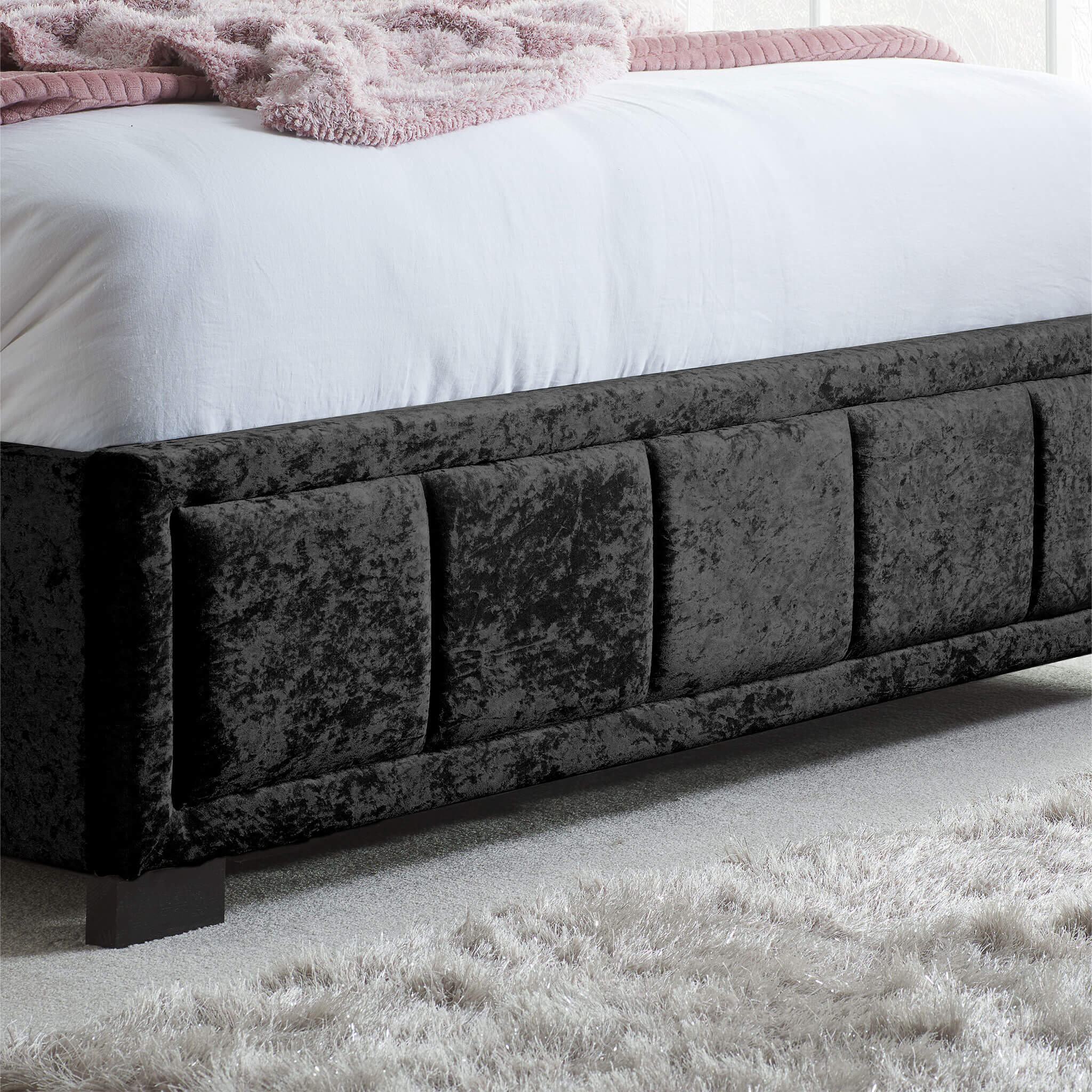 Hannover Black Crushed Velvet Fabric Bed Frame - Image 3