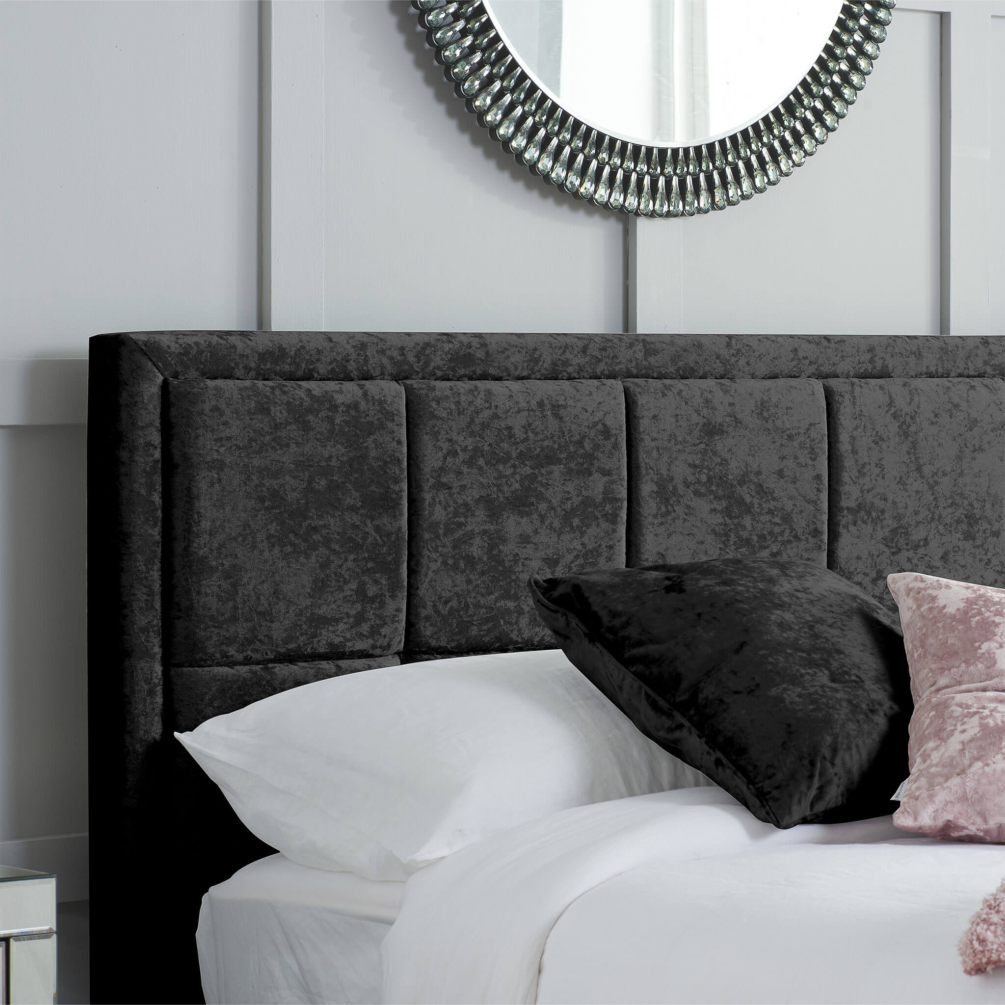 Hannover Black Crushed Velvet Fabric Ottoman Bed Frame - Image 4