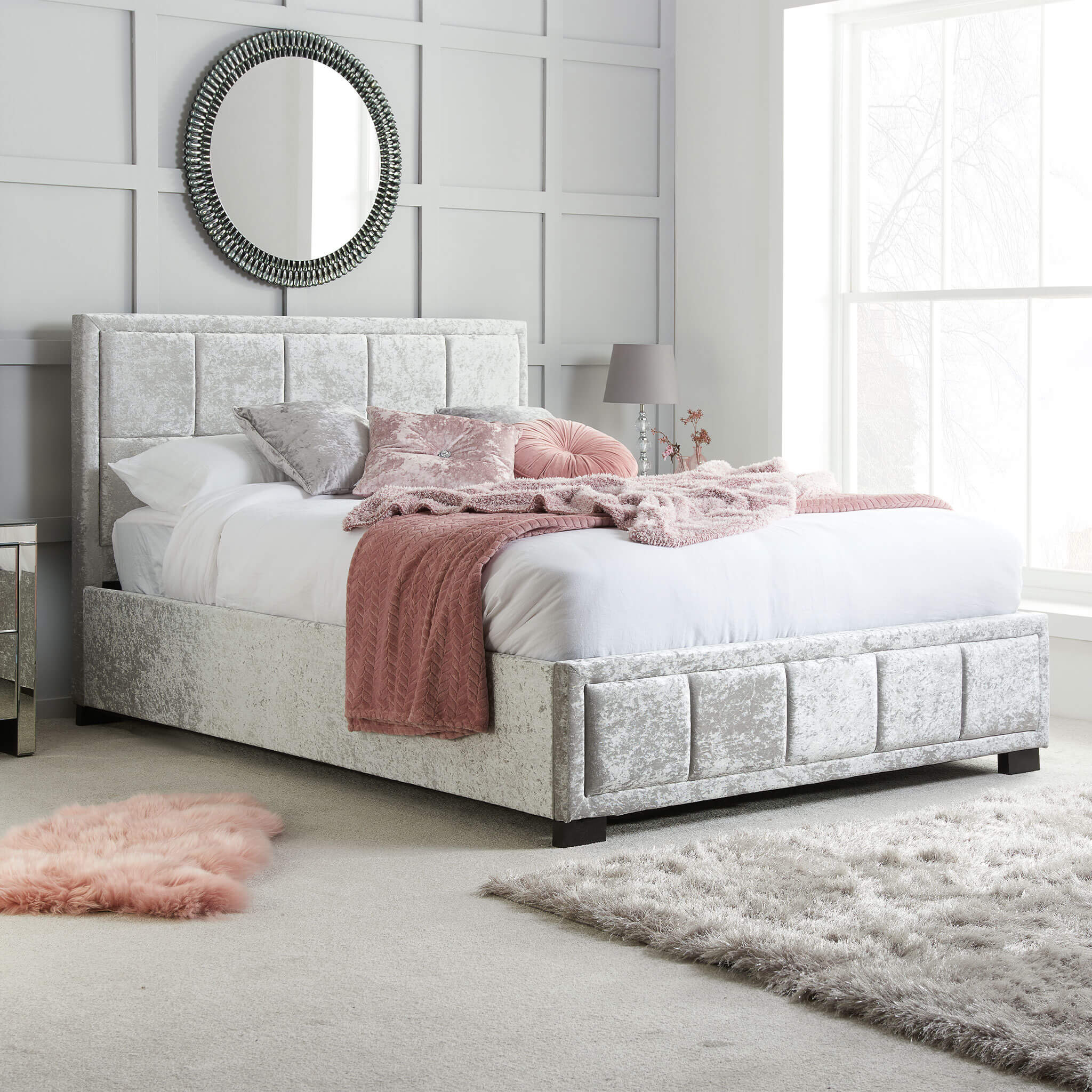 Hannover Steel Crushed Velvet Fabric Ottoman Bed Frame - Image 2