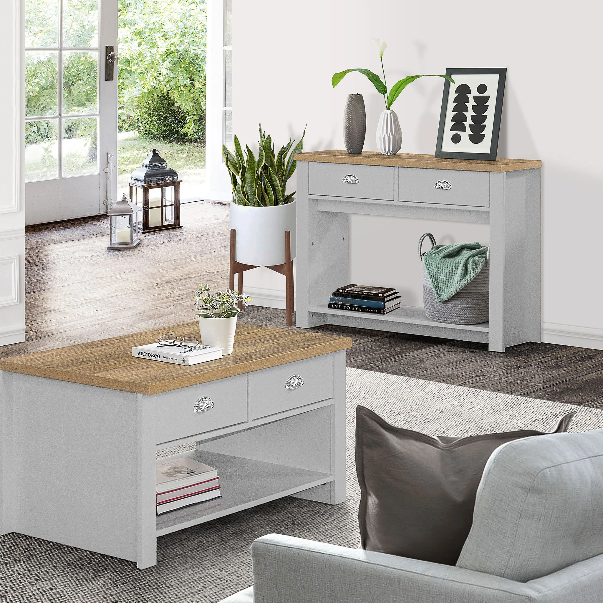 Highgate Grey & Oak 2 Drawer Console Table - Image 2