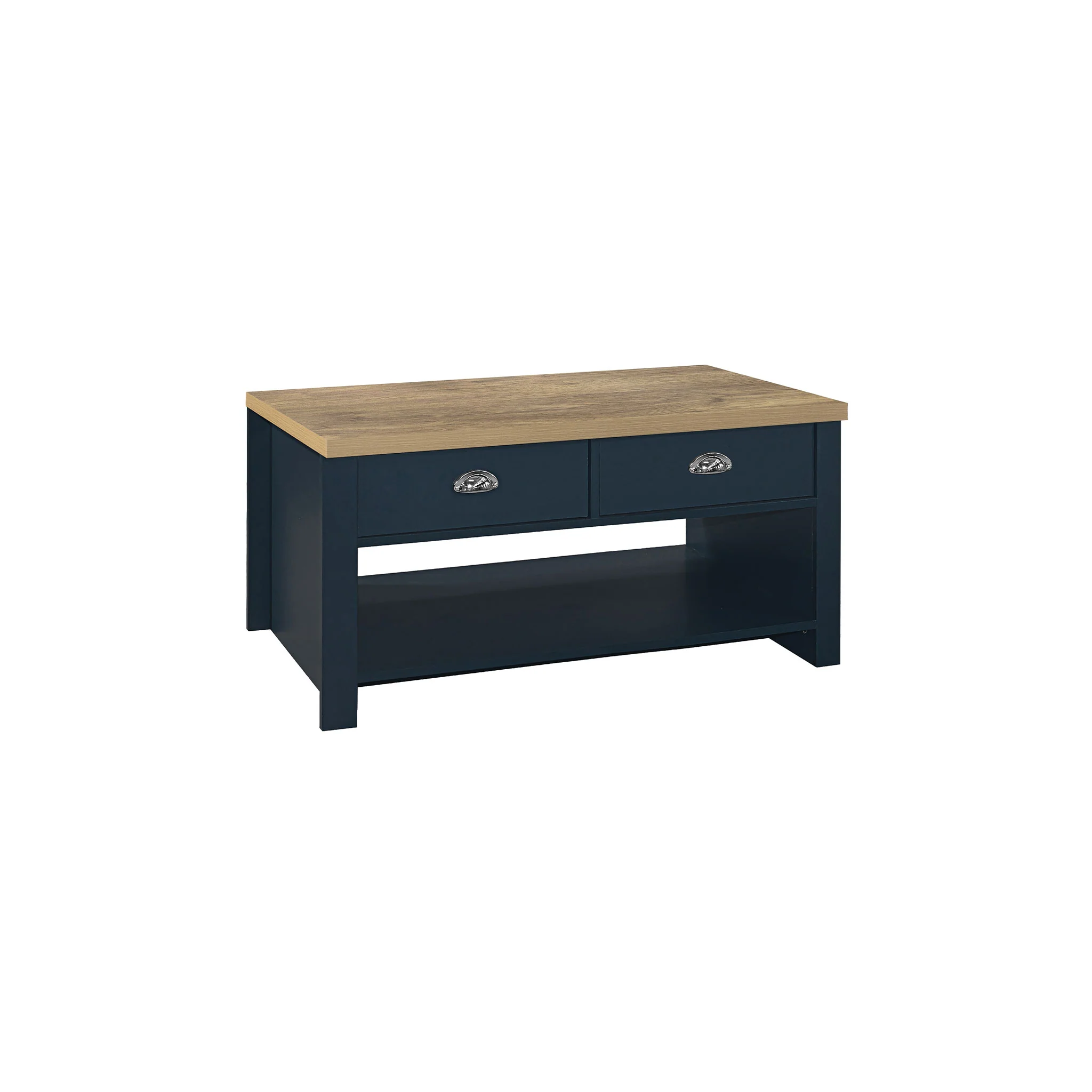 Highgate Navy Blue & Oak 2 Drawer Coffee Table - Image 3