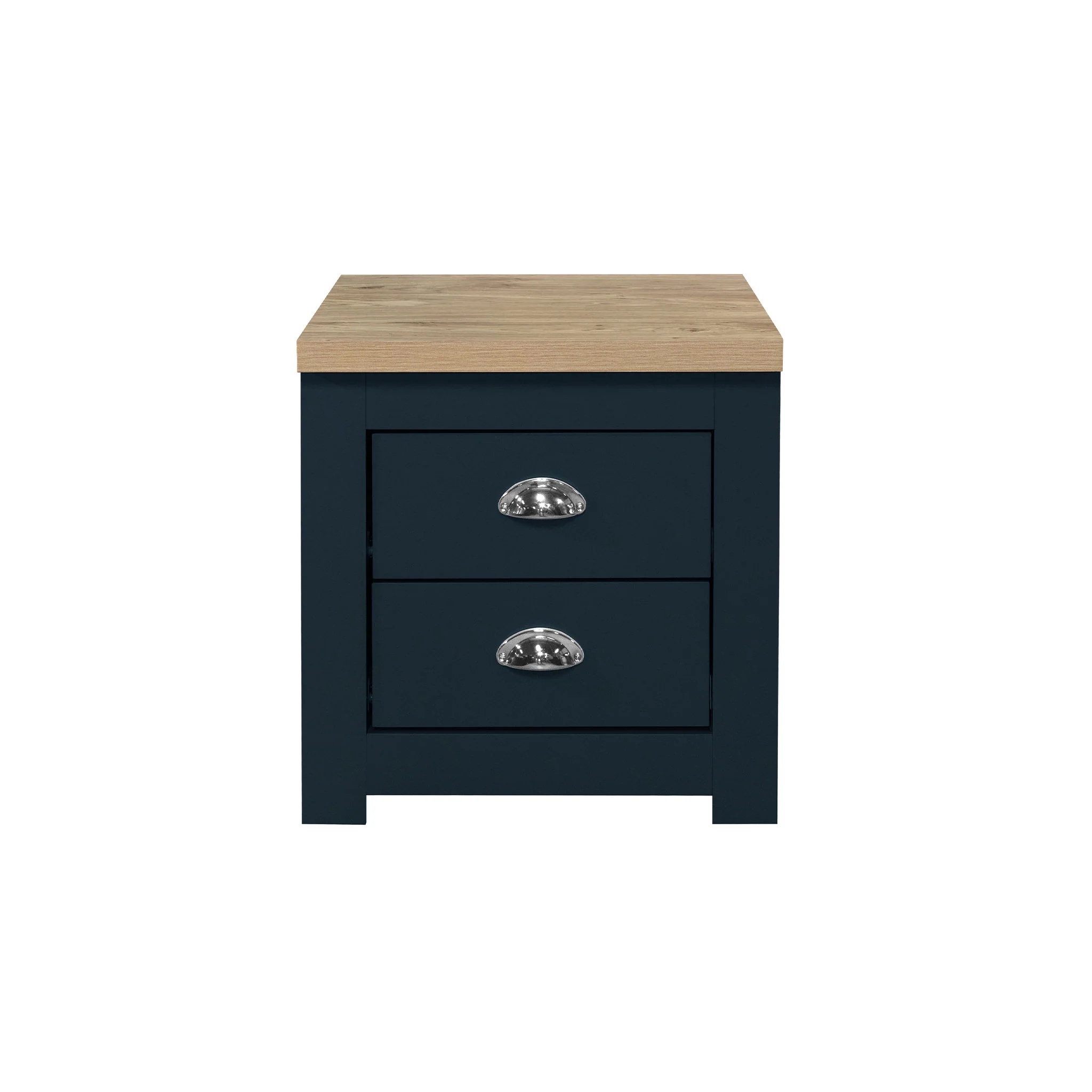 Highgate Navy Blue & Oak 2 Drawer Bedside - Image 3