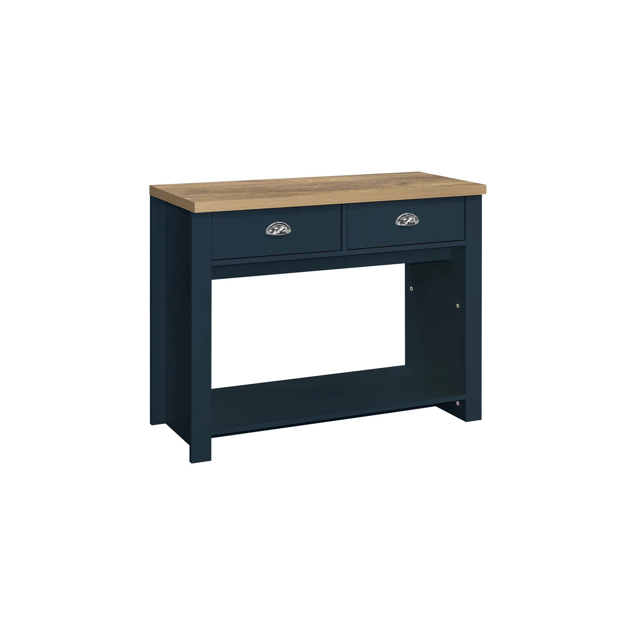 Highgate Navy Blue & Oak 2 Drawer Console Table - Image 3