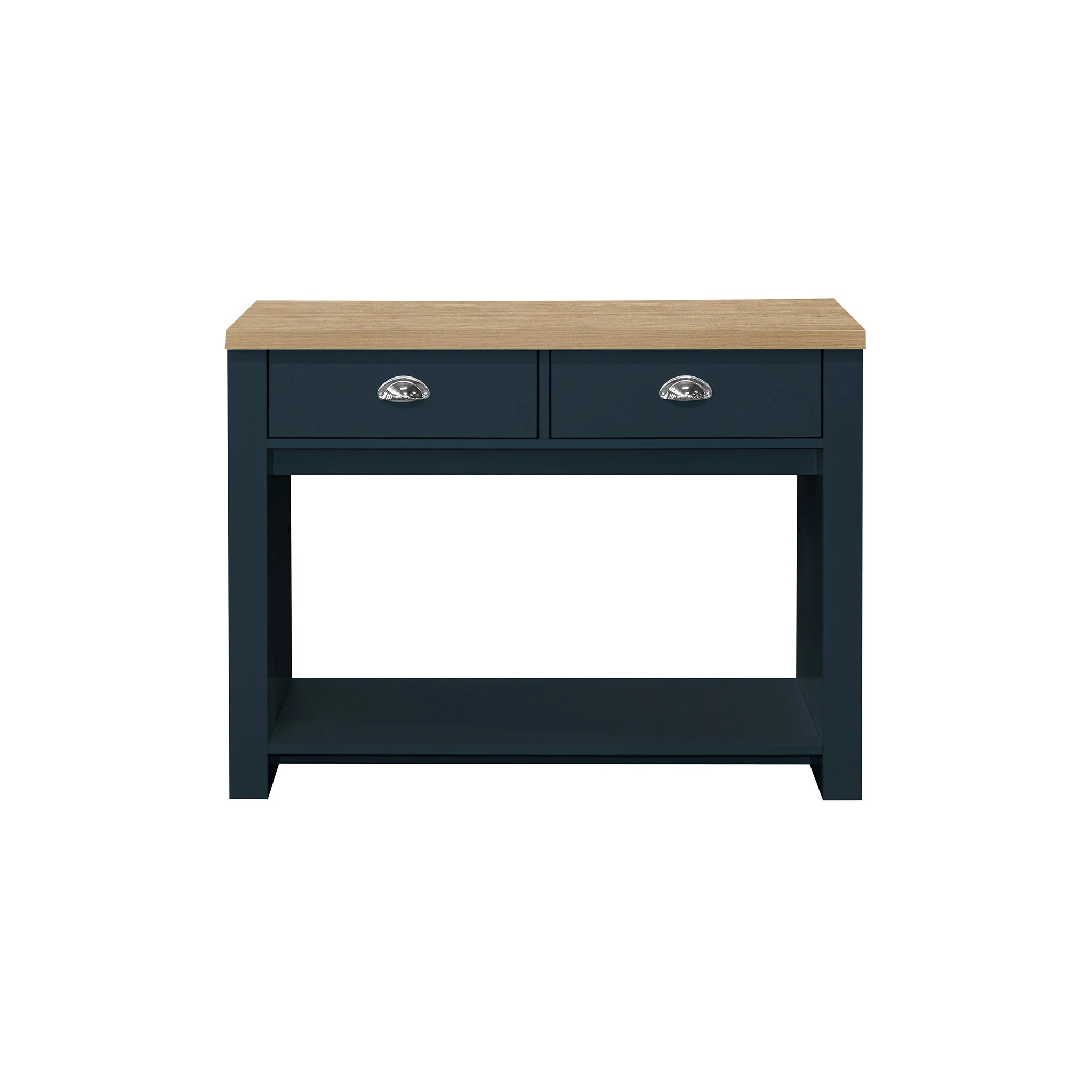 Highgate Navy Blue & Oak 2 Drawer Console Table - Image 4