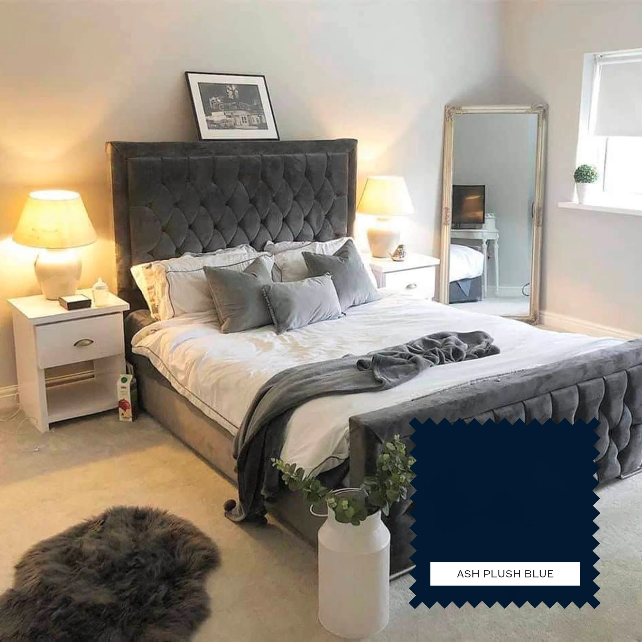 Ivy Upholstered Bed Frame -- Ash Plush Blue
