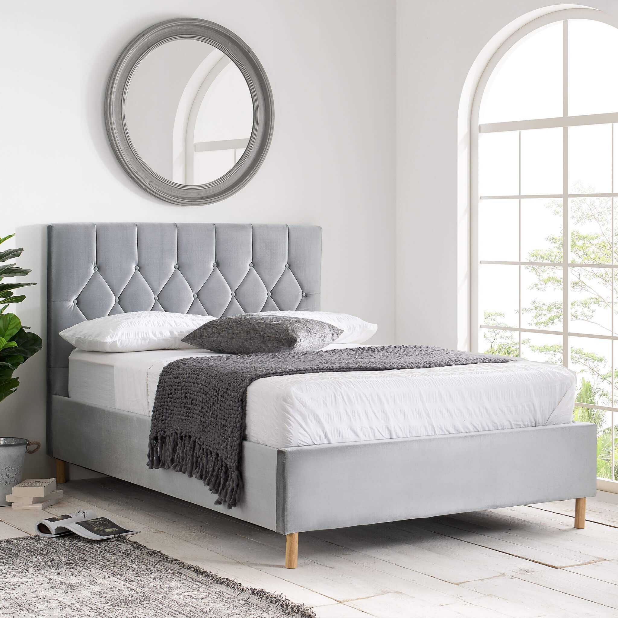 Loxley Fabric Bed Grey