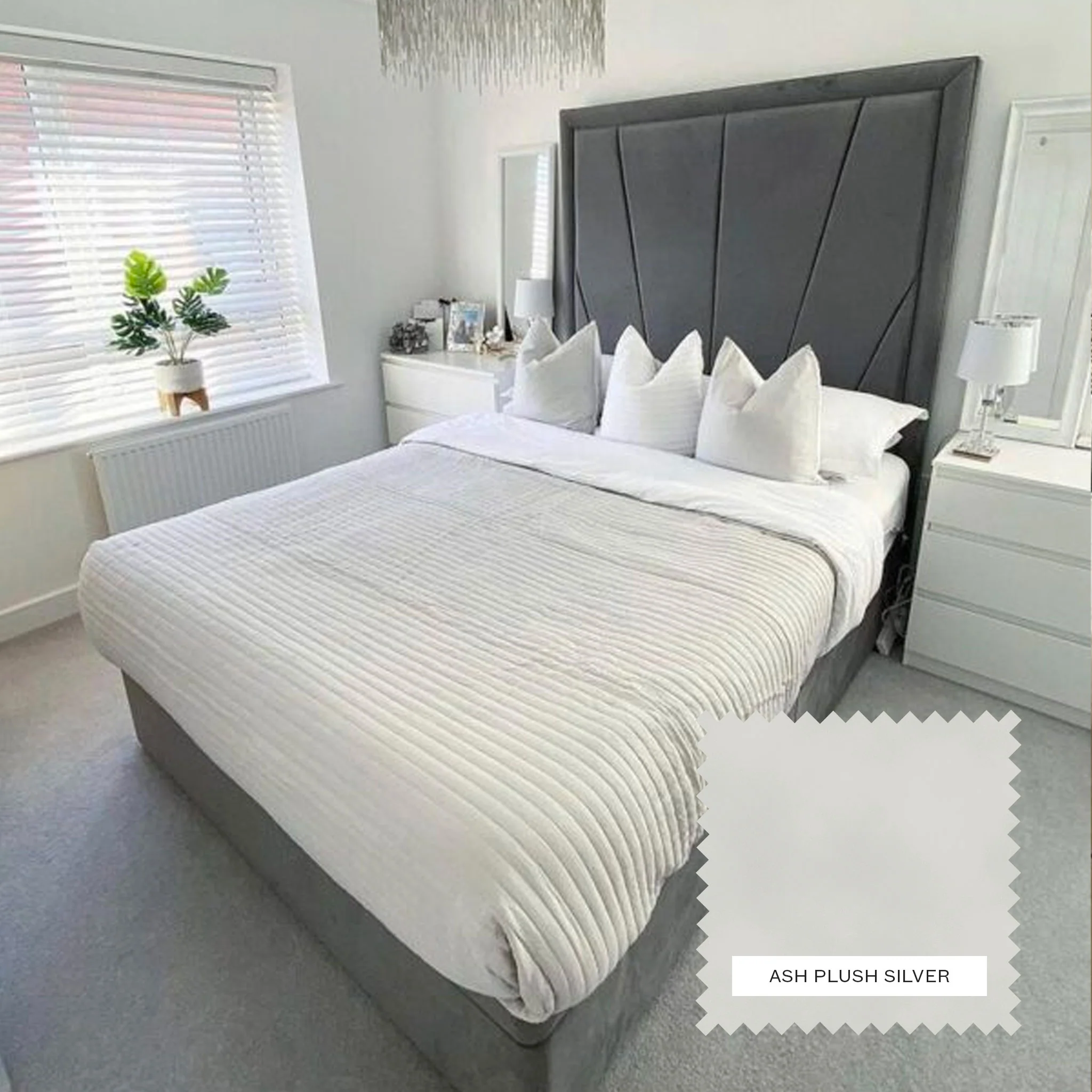 Pearl Upholstered Ottoman Bed -- Ash Plush Silver