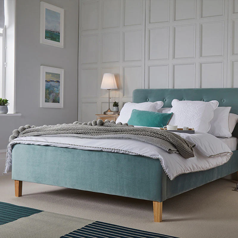 Pierre Upholstered Bed Frame -- Aqua