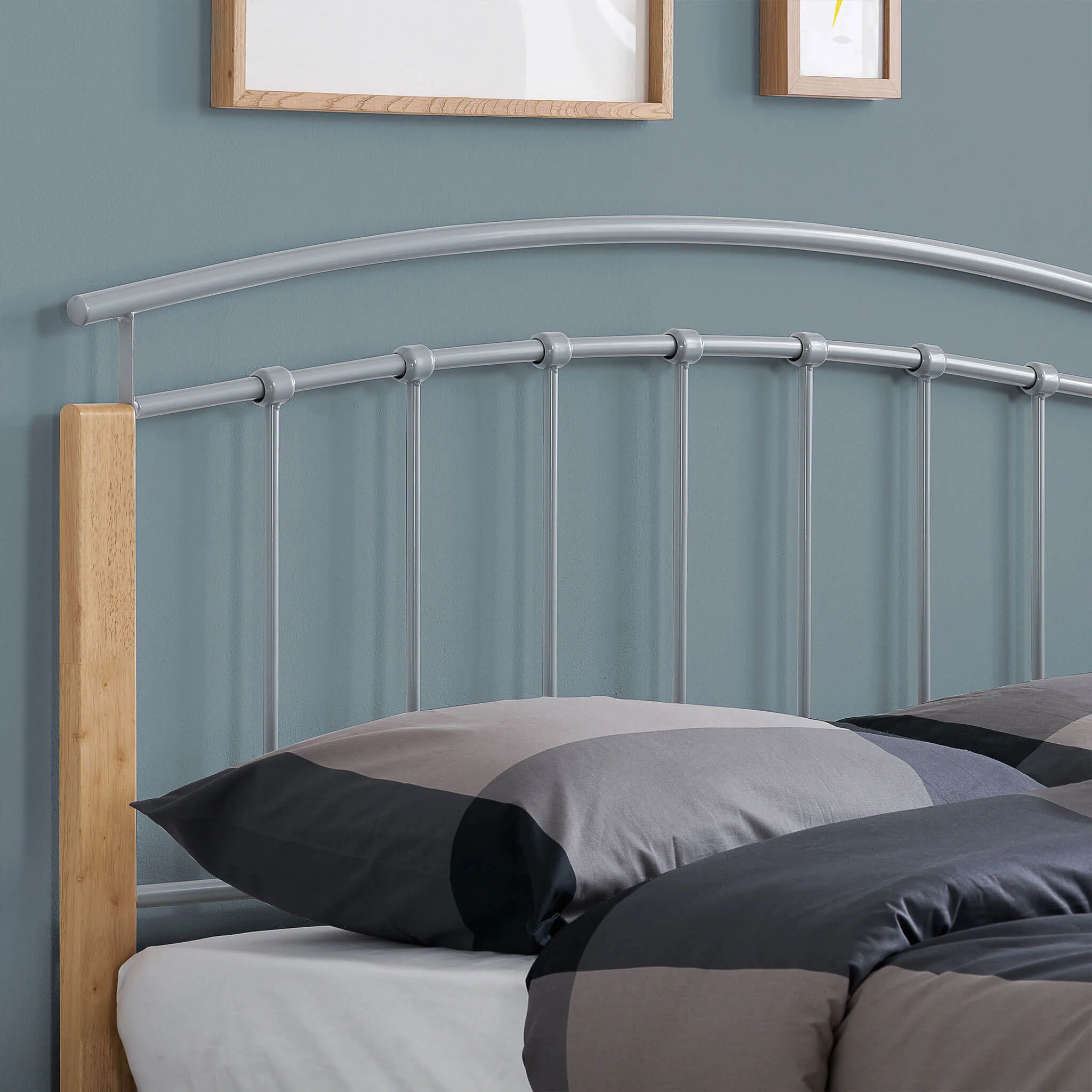 Tetras Beech And Silver Metal Bed Frame - Image 2