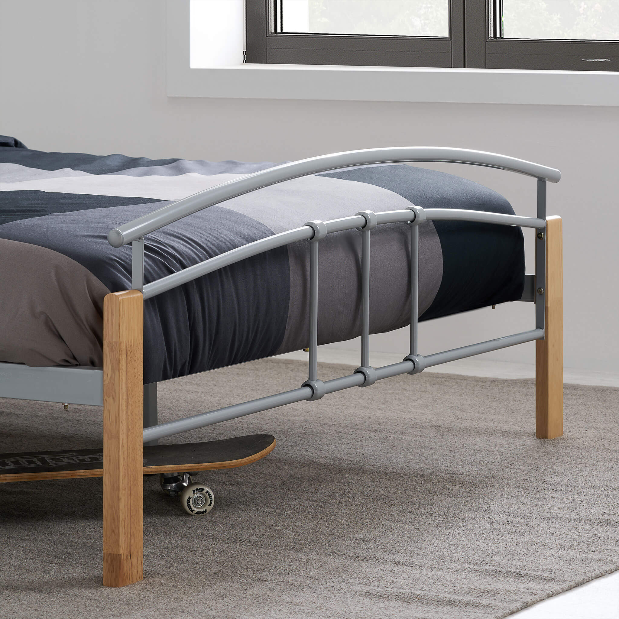 Tetras Beech And Silver Metal Bed Frame - Image 4