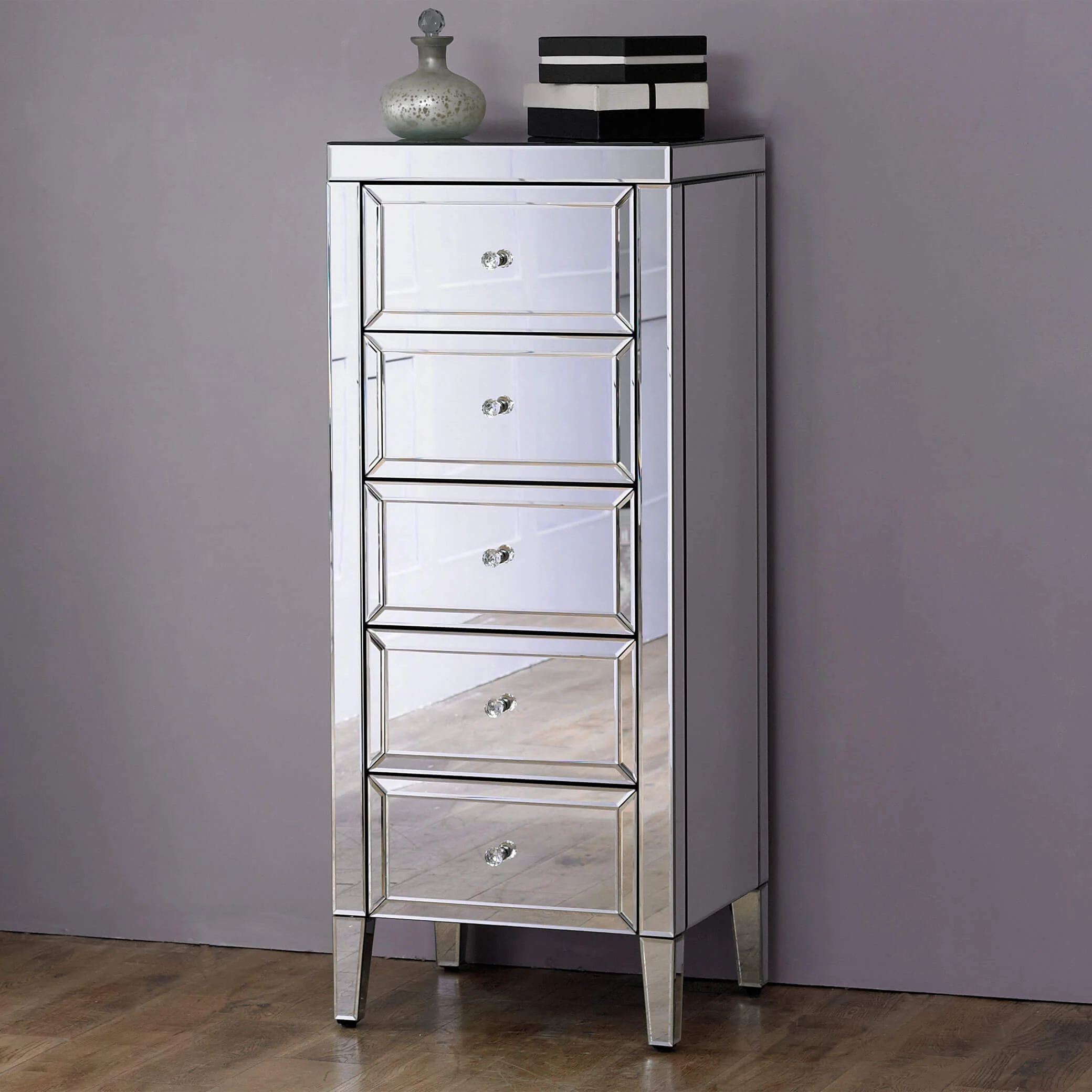 Valencia Mirrored 5 Drawer Narrow Chest - Image 2