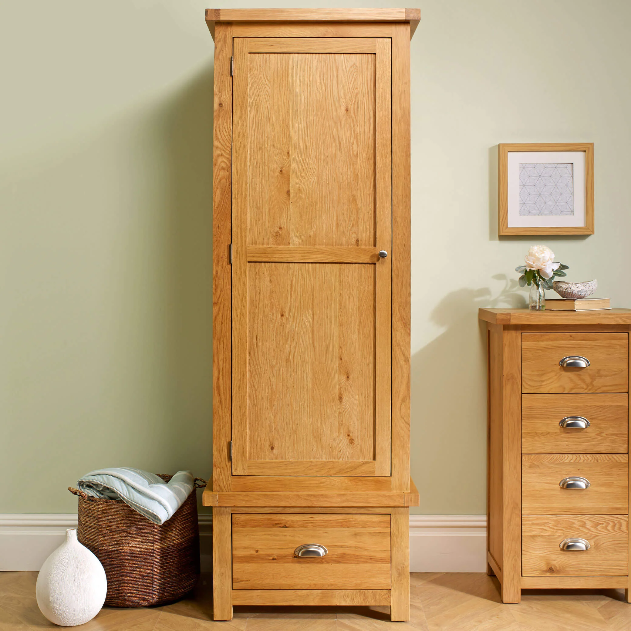 Woburn Oak 1 Door 1 Drawer Wardrobe - Image 3