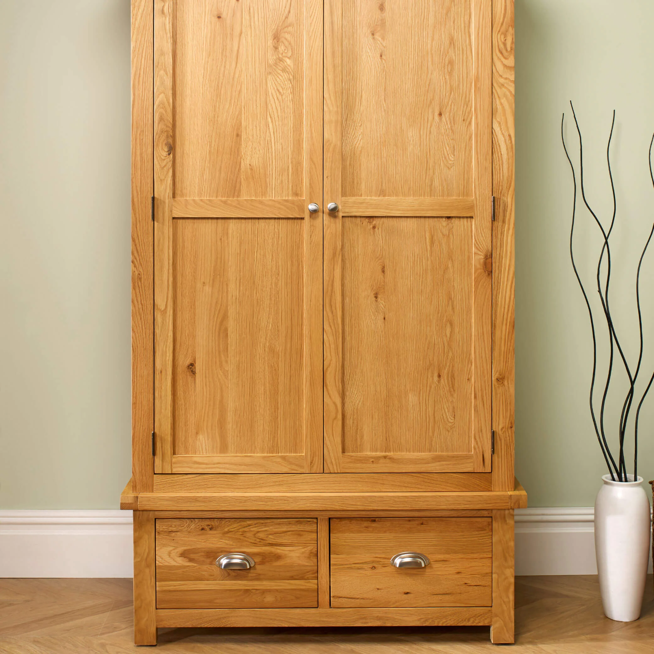 Woburn Oak 2 Door 2 Drawer Wardrobe - Image 3