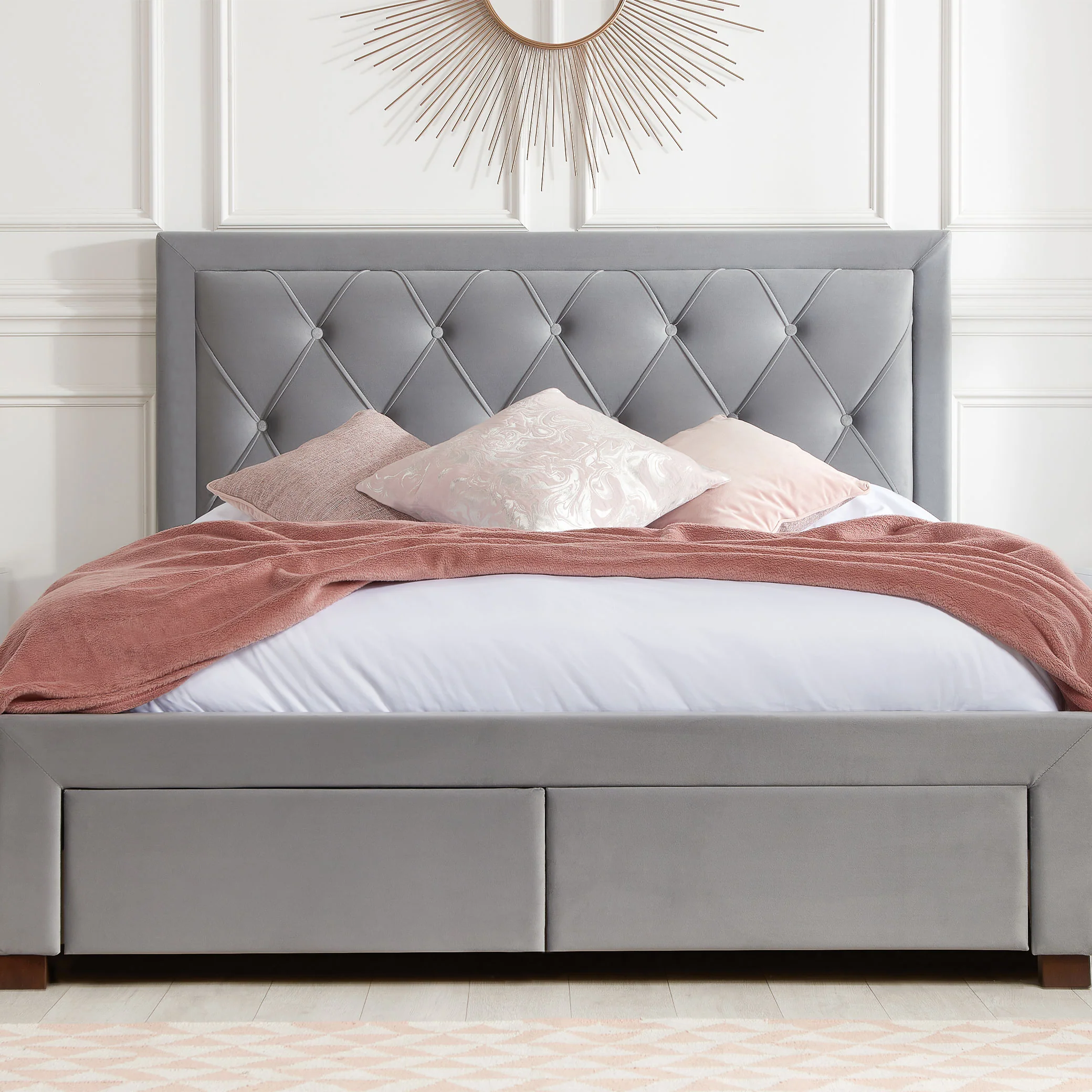 Woodbury Grey Fabric Bed